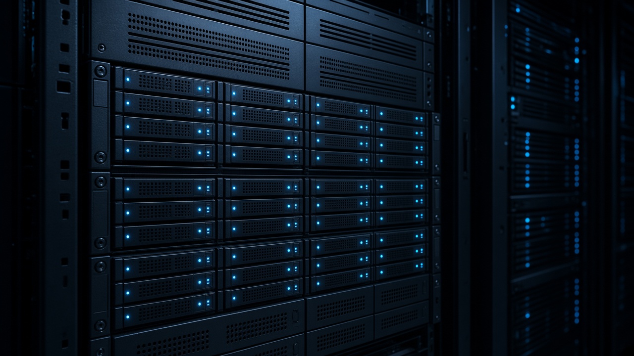 Enterprise server and storage arrays in a dark data centre rack